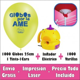 Pack 1000 Globos 25cm. 1C-1T Aire Eléctrico