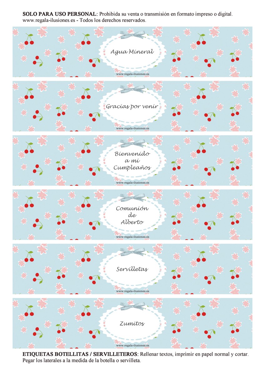 100 Etiqueta Botella Cerezas imprimible - Imagen 2