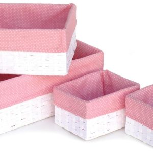 Cesta rectangular topos rosa